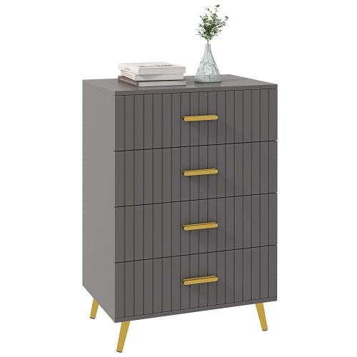 HOMCOM Dresser for Bedroom with 4 Drawers, Modern Chest of Drawers, Wood Storage Cabinet with Gold Aluminium Legs, Dark Grey