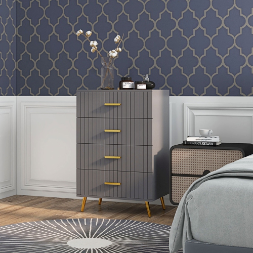 HOMCOM Dresser for Bedroom with 4 Drawers, Modern Chest of Drawers, Wood Storage Cabinet with Gold Aluminium Legs, Dark Grey