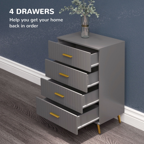 HOMCOM Dresser for Bedroom with 4 Drawers, Modern Chest of Drawers, Wood Storage Cabinet with Gold Aluminium Legs, Dark Grey