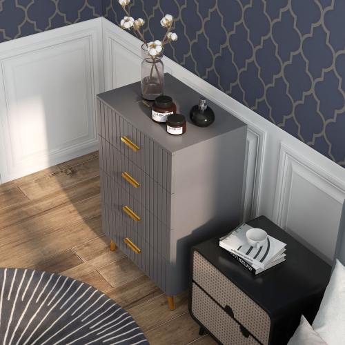 HOMCOM Dresser for Bedroom with 4 Drawers, Modern Chest of Drawers, Wood Storage Cabinet with Gold Aluminium Legs, Dark Grey