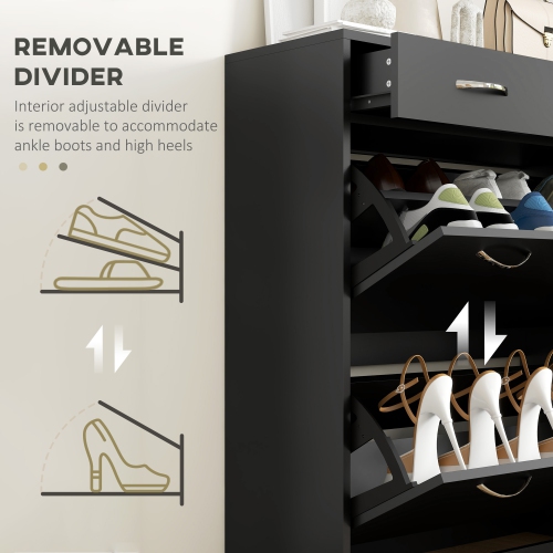 HOMCOM Narrow Shoe Cabinet for Entryway Hallway, Shoe Storage Cabinet with 2 Flip Drawers, 2 Slide Out Drawers and Adjustable Shelves for 12 Pairs of