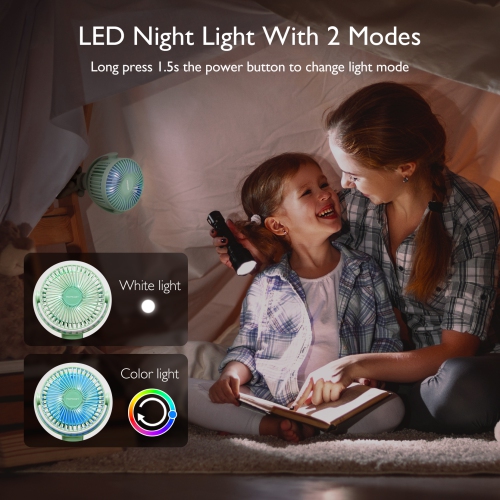 Momcozy Portable Stroller Fan, 8000mAh, 27H Ultra-long Battery Life, Detachable 4 Speed 360°Rotate, LED Night Light with 2 Modes, USB Rechargeable