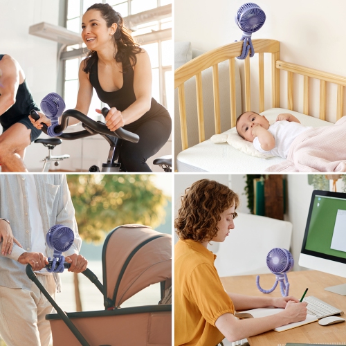 Momcozy Portable Stroller Fan, 8000mAh, 27H Ultra-long Battery Life, Detachable 4 Speed 360°Rotate, LED Night Light with 2 Modes, USB Rechargeable