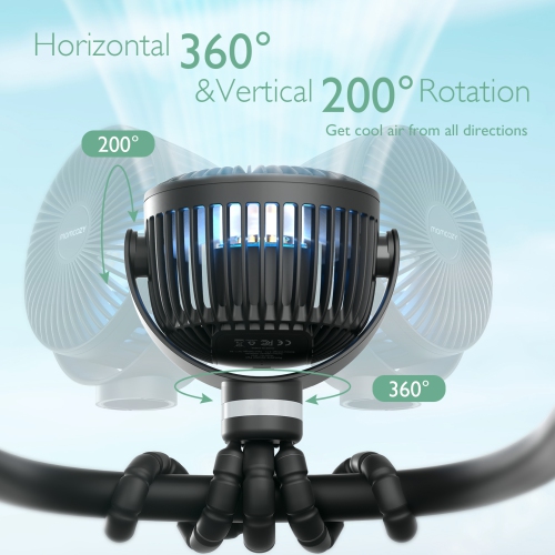 Momcozy Portable Stroller Fan, 8000mAh, 27H Ultra-long Battery Life, Detachable 4 Speed 360°Rotate, LED Night Light with 2 Modes, USB Rechargeable
