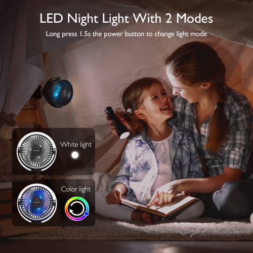 Momcozy Portable Stroller Fan, 8000mAh, 27H Ultra-long Battery Life, Detachable 4 Speed 360°Rotate, LED Night Light with 2 Modes, USB Rechargeable