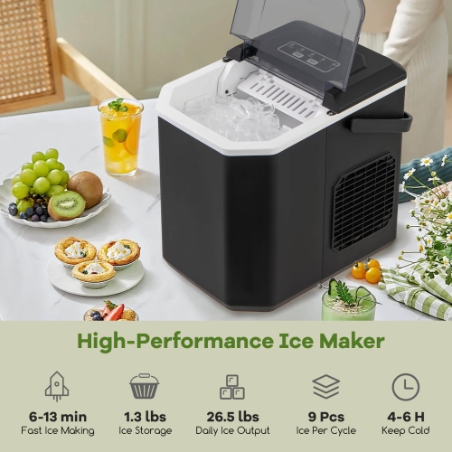 Costway Countertop Ice Maker Portable Ice Making Machine 6-13 Mins 9 Ice 26.5 lbs/24 Hrs