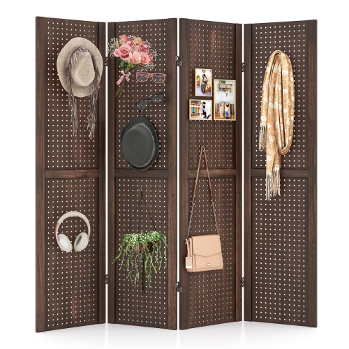 Costway 4-Panel Pegboard Display 5 FT Folding Privacy Screen with Solid Wood Frame