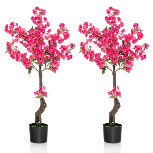 COSTWAY  2 Pack 42" Artificial Plum Blossom Tree With 92 Flowers & Realistic Trunk Indoor