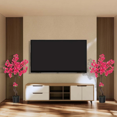 Costway 2 Pack 42" Artificial Plum Blossom Tree with 92 Flowers & Realistic Trunk Indoor