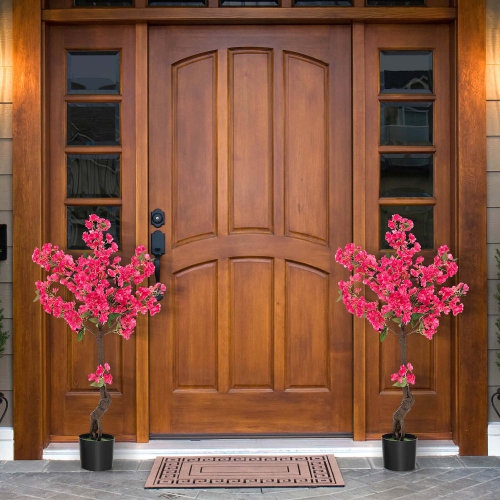 Costway 2 Pack 42" Artificial Plum Blossom Tree with 92 Flowers & Realistic Trunk Indoor