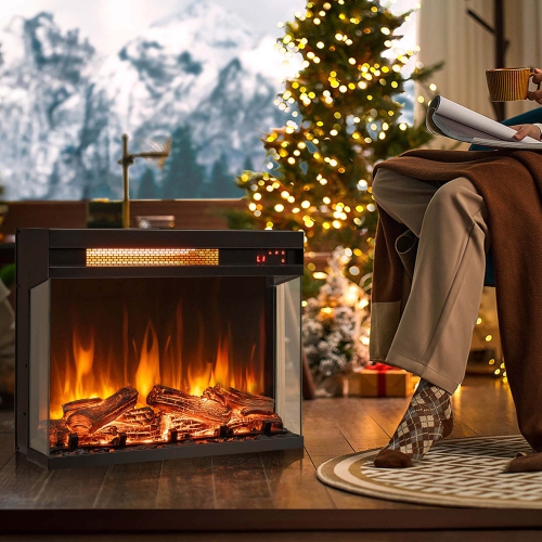 Costway 23" 3-Sided Electric Fireplace Insert Heater 1500W with Thermostat & Remote Control