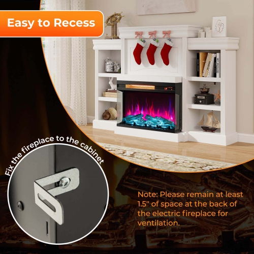 Costway 23" 3-Sided Electric Fireplace Insert Heater 1500W with Thermostat & Remote Control