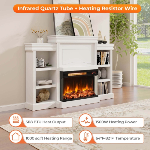 Costway 23" 3-Sided Electric Fireplace Insert Heater 1500W with Thermostat & Remote Control