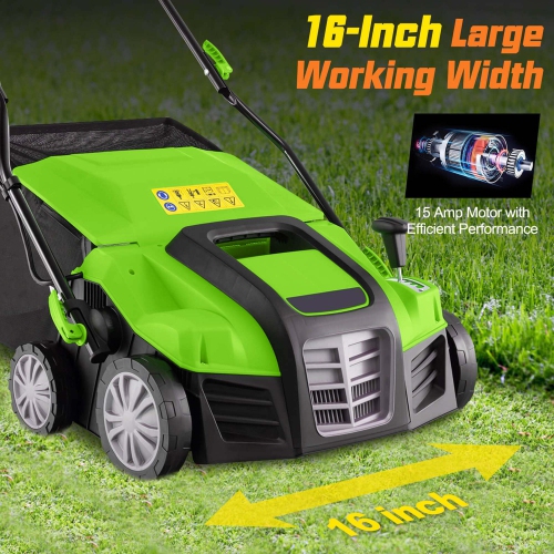 IRONMAX 16-Inch Electric Dethatcher & Scarifier 15A 2-In-1 Lawn Dethatcher
