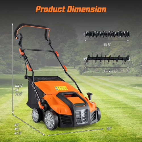 IRONMAX 16-Inch Electric Dethatcher & Scarifier 15A 2-In-1 Lawn Dethatcher