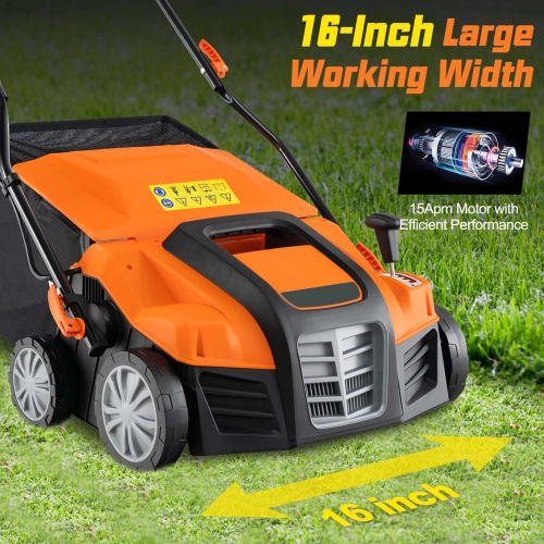 IRONMAX 16-Inch Electric Dethatcher & Scarifier 15A 2-In-1 Lawn Dethatcher