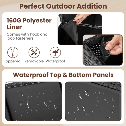 Costway 85 Gallon Rattan Deck Box with Waterproof Liner Universal Wheels & Gas Strut