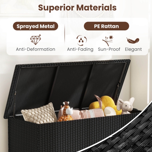 Costway 85 Gallon Rattan Deck Box with Waterproof Liner Universal Wheels & Gas Strut