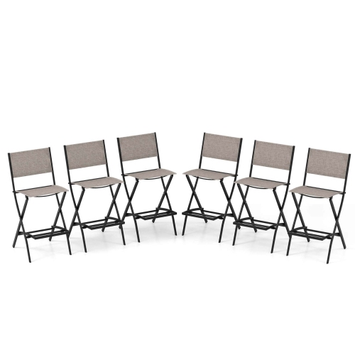 Costway Set of 6 Outdoor Bar Chair Folding Bar Height Stool with Metal Frame