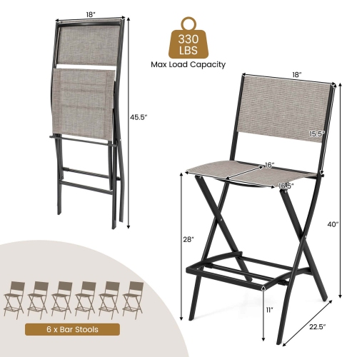 Costway Set of 6 Outdoor Bar Chair Folding Bar Height Stool with Metal Frame