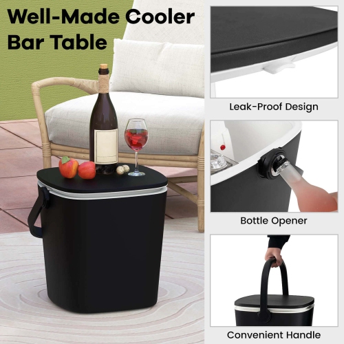 Costway 4 Gallon Portable Cooler Bar Table with Handle Bottle Opener & Lift Top Lid