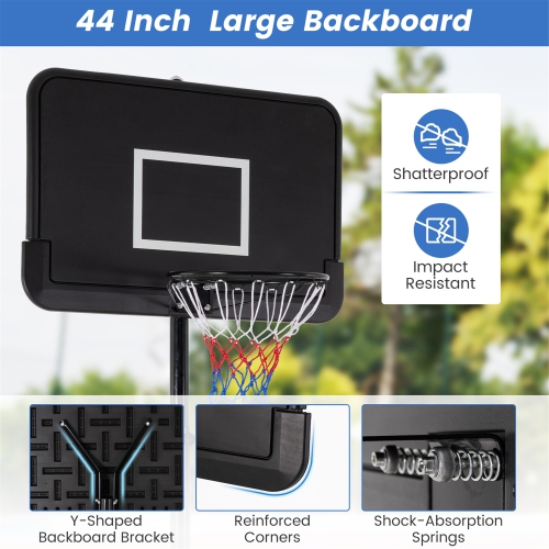 Gymax 6.5-10 FT Adjustable Portable Basketball Hoop w/ 44 Inch Shatterproof Backboard