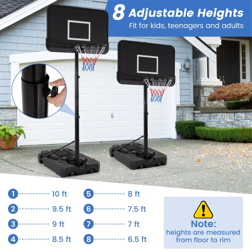 Gymax 6.5-10 FT Adjustable Portable Basketball Hoop w/ 44 Inch Shatterproof Backboard
