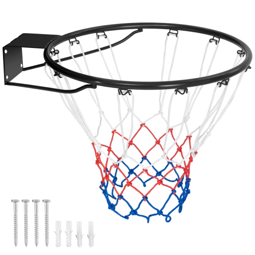 GYMAX  15" Basketball Rim Wall Door Mounted Basketball Hoop W/ All Weather Net In Black