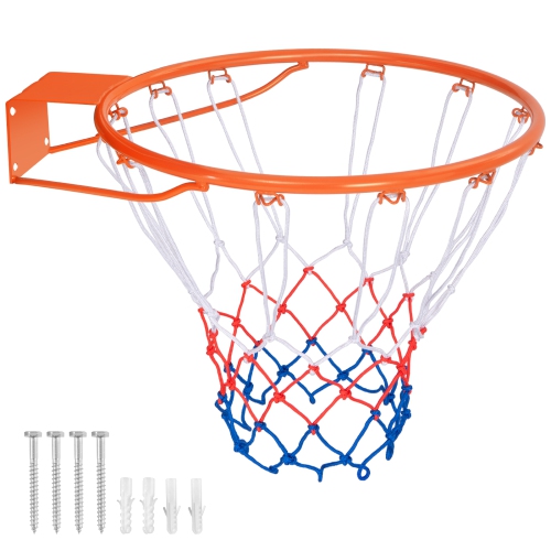 GYMAX  15" Basketball Rim Wall Door Mounted Basketball Hoop W/ All Weather Net In Orange