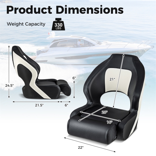 Gymax Sports Flip up Boat Seat Captain Bucket Seat w/ Flip-up Bolster 21'' High Back