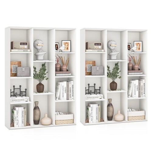 GYMAX  2PCs 11-Cube Bookcase Modern Geometric Bookshelf Storage W/ Anti-Tipping Kits