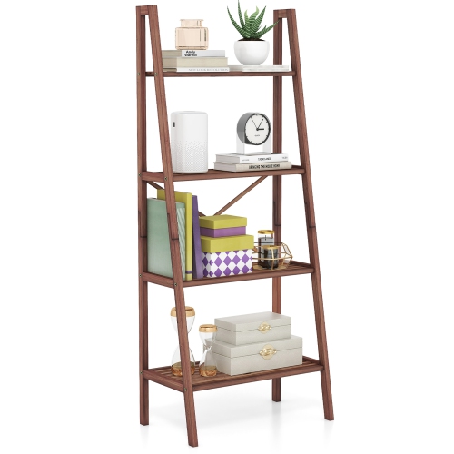 GYMAX  4-Tier Bamboo Ladder Bookshelf 58" Display Shelf Storage Rack Plant Flower Stand