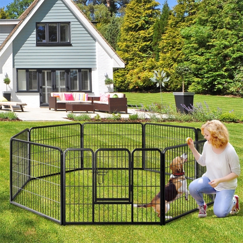 Gymax Dog Playpen Indoor Outdoor 8 Panel 24'' Height Pet Fence for Puppy w/ Door