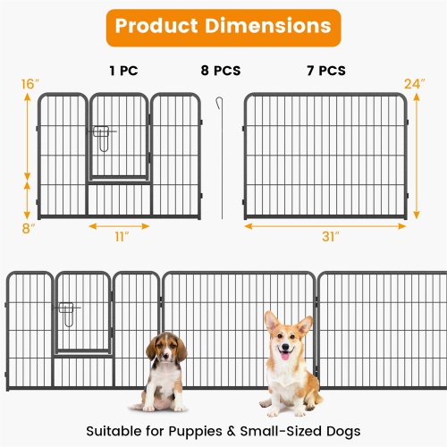 Gymax Dog Playpen Indoor Outdoor 8 Panel 24'' Height Pet Fence for Puppy w/ Door