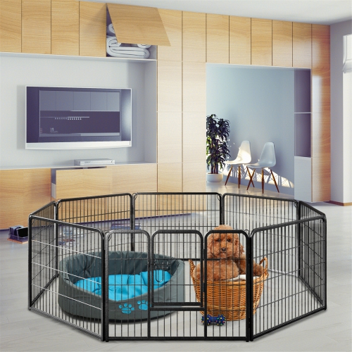 Gymax Dog Playpen Indoor Outdoor 8 Panel 24'' Height Pet Fence for Puppy w/ Door
