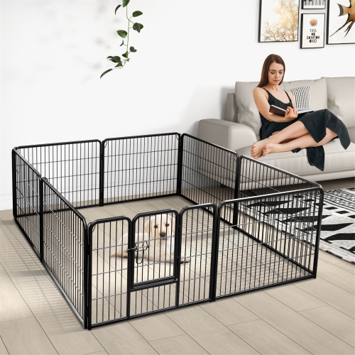 Gymax Dog Playpen Indoor Outdoor 8 Panel 24'' Height Pet Fence for Puppy w/ Door