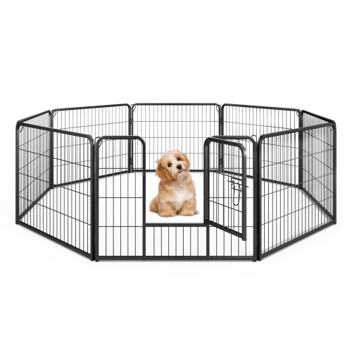 Gymax Dog Playpen Indoor Outdoor 8 Panel 24'' Height Pet Fence for Puppy w/ Door