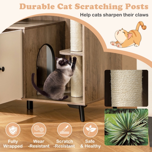 Gymax Cat Litter Box Enclosure 5-in-1 Enlarged Cat Litter Cabinet Furniture
