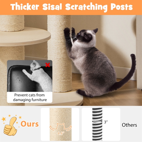 Gymax 6-level Wooden Cat Tree w/ Padded Perch Non-woven Hammock Scratching Posts