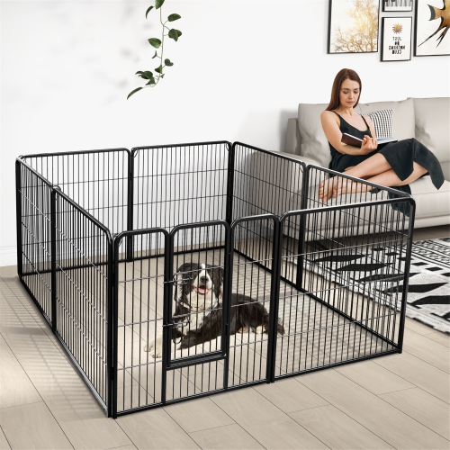 Gymax Dog Playpen Indoor Outdoor 8 Panel 32'' Height Pet Fence for Puppy w/ Door