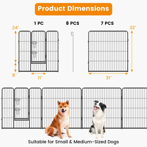 Gymax Dog Playpen Indoor Outdoor 8 Panel 32'' Height Pet Fence for Puppy w/ Door