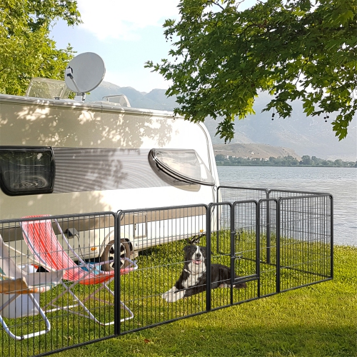 Gymax Dog Playpen Indoor Outdoor 8 Panel 32'' Height Pet Fence for Puppy w/ Door