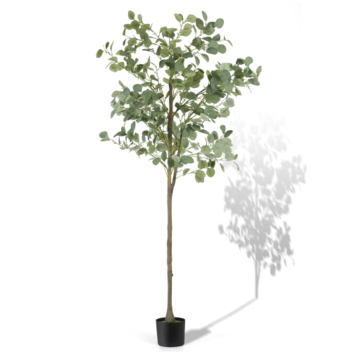 HIKOLAYAE  Artificial Eucalyptus Tree, 6Ft Tall Fake Tree Silk Artificial Eucalyptus Tree w Plastic Nursery Pot, Artificial Plants for Home Office