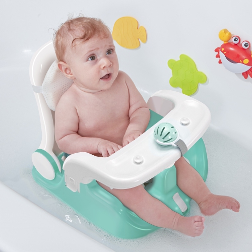 Siège de bain pour bébé de BabyBond avec 2 modes pour s'asseoir et s'allonger, ajustement à 3 vitesses et ventouses puissantes