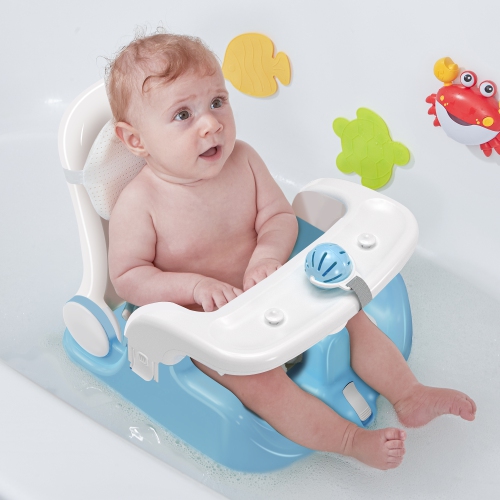 Siège de bain pour bébé de BabyBond avec 2 modes pour s'asseoir et s'allonger, ajustement à 3 vitesses et ventouses puissantes