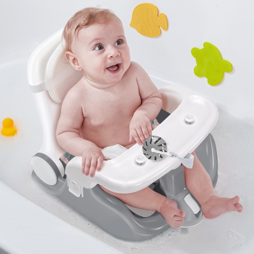 Siège de bain pour bébé de BabyBond avec 2 modes pour s'asseoir et s'allonger, ajustement à 3 vitesses et ventouses puissantes