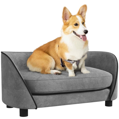 PawHut Dog Sofa Pet Couch Dog Bed with Soft Cushion Removable Washable Cover Velvet Touch for Small to Medium Sized Dogs Grey Best Buy Canada