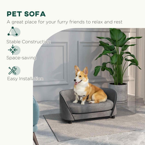 PawHut Dog Sofa Pet Couch Dog Bed with Soft Cushion, Removable Washable Cover, Velvet Touch, for Small to Medium Sized Dogs, Grey