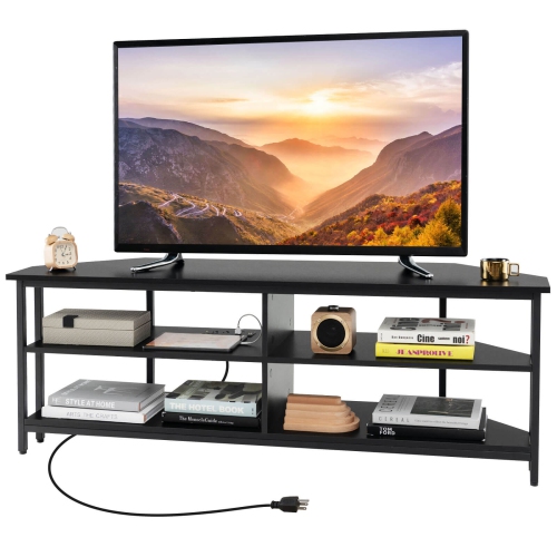 Costway Corner TV Stand for TVs up to 65" TV Console Table with AC Outlets&USB A Ports