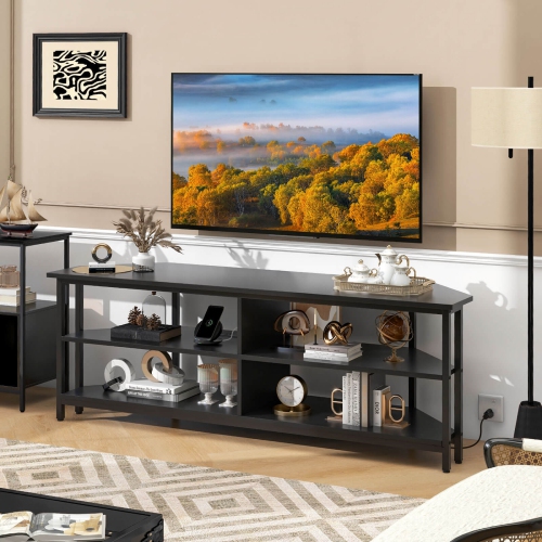 Costway Corner TV Stand for TVs up to 65" TV Console Table with AC Outlets&USB A Ports